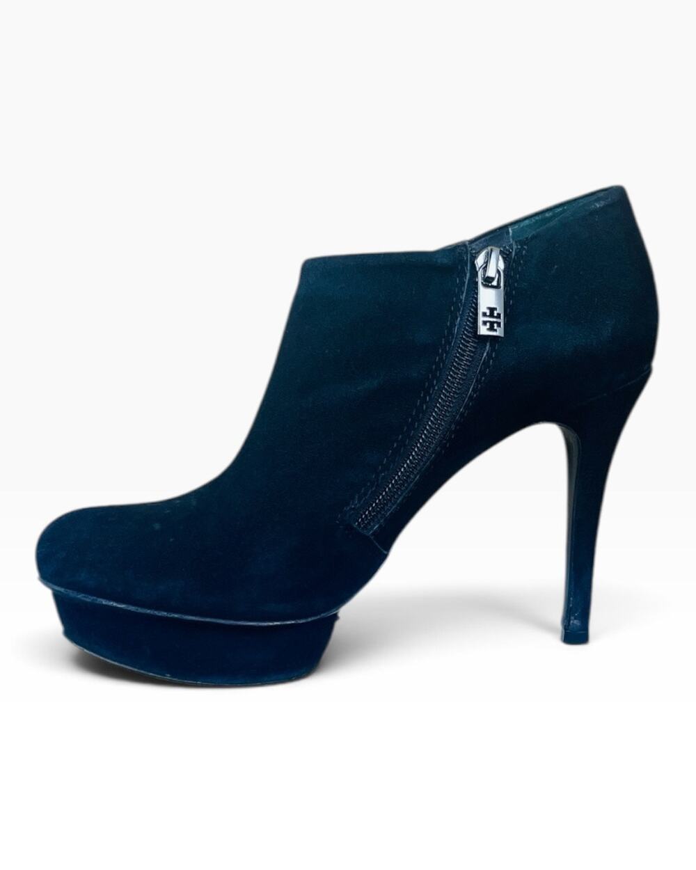 Tory Burch Lucia Black Suede Platform Stiletto Ankle Booties 7.5 38 Brazil
